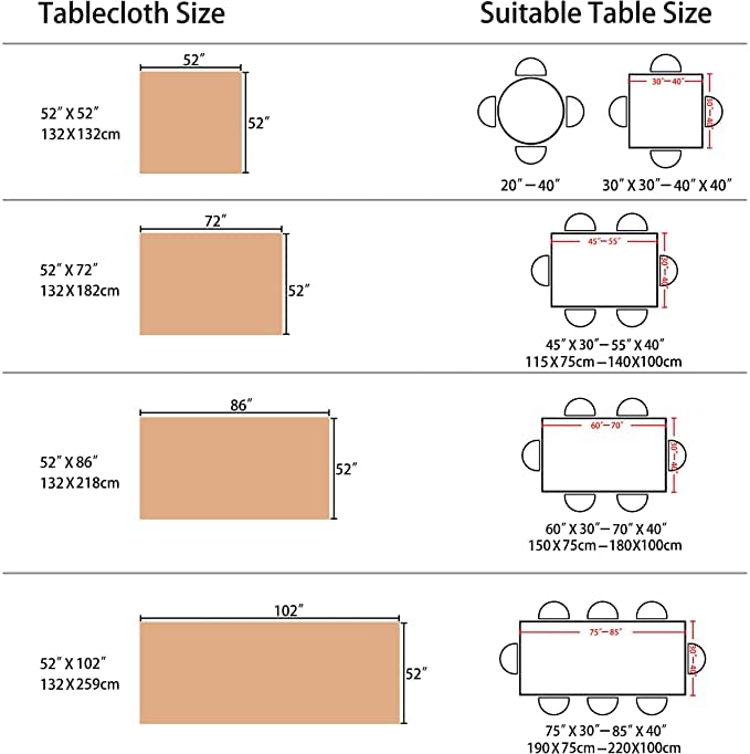 size guide grey table cover