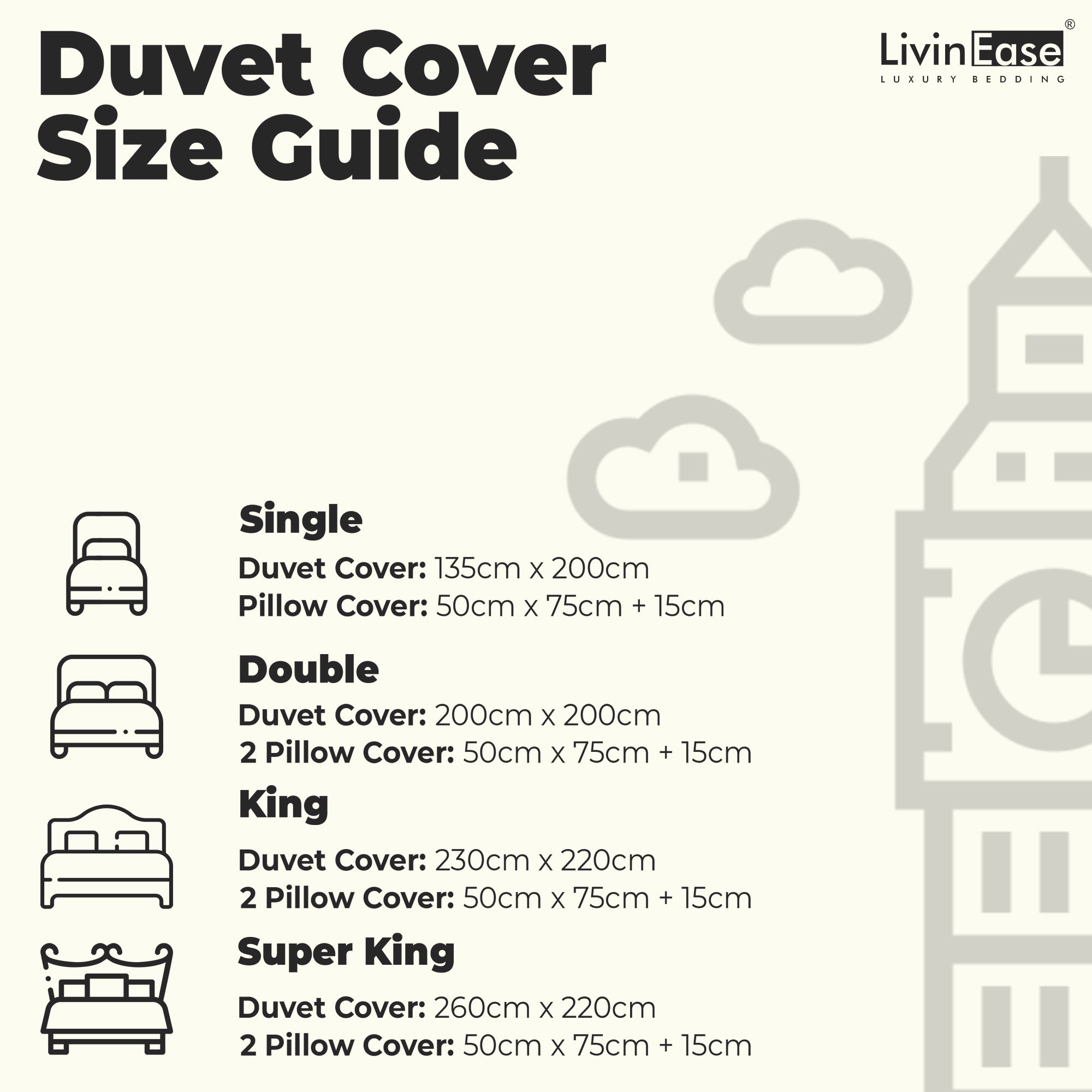 size guide cream duvet cover set